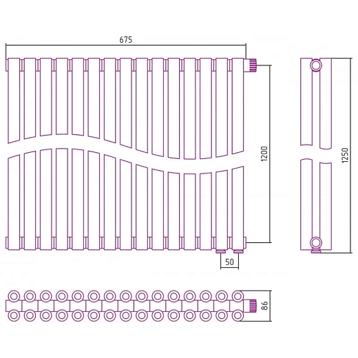 Радиатор трубчатый Сунержа Эстет-00 EU50, 15 секций, нижнее подключение, цвет золото, 03-0322-1215