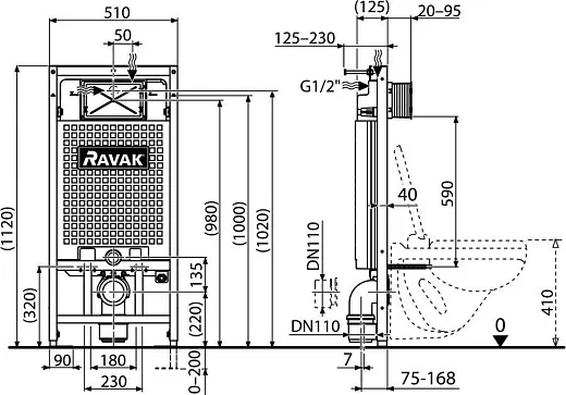 Инсталляция для унитаза Ravak G II X01703 без клавиши смыва
