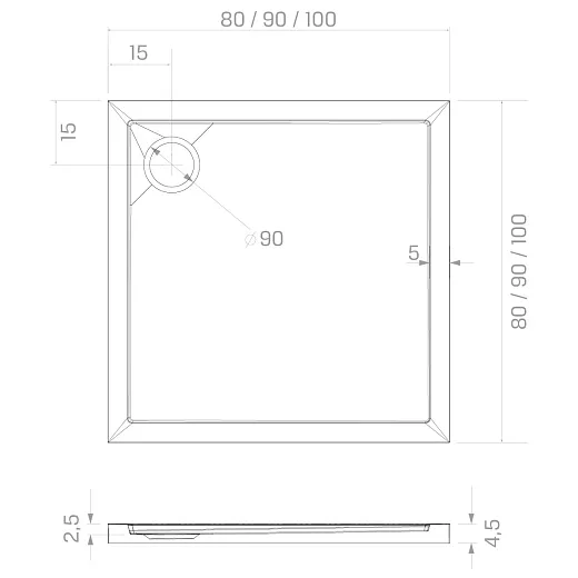 Душевой поддон New Trendy NEW CANTARE 90x90x4,5 (var 1)