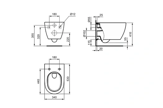 Комплект: инсталляция OLI 120 с кнопкой Slim хром матовый и унитаз подвесной Ideal Standard i.life O Tornado HydroTwist с тонким сиденьем Soft-Close