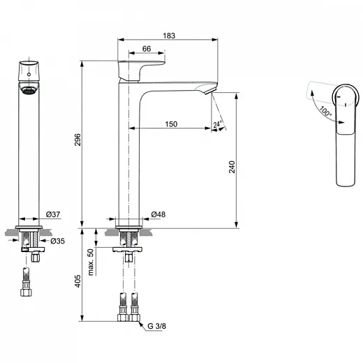 Смеситель для умывальника Ideal Standard CONNECT AIR A7028GN технология Blue Start,  без донного клапана