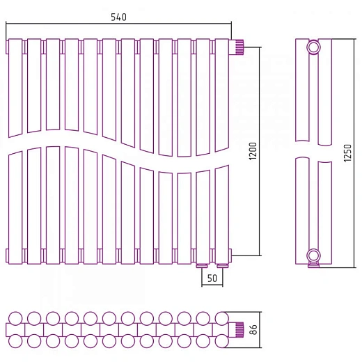 Радиатор трубчатый Сунержа Эстет-11 EU50, 12 секций, нижнее подключение, цвет золото, 03-0312-1212