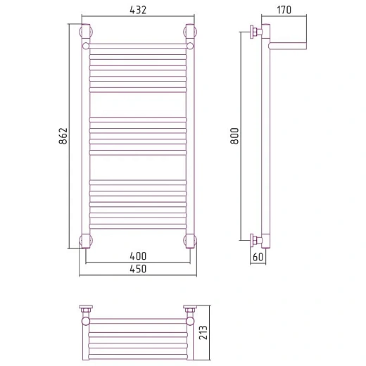 Полотенцесушитель водяной Сунержа Богема+, 800x500, с полкой, цвет шампань, 020-0223-8040