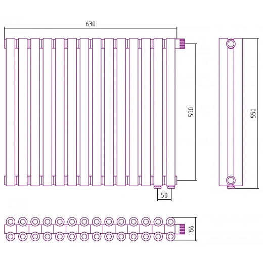 Радиатор трубчатый Сунержа Эстет-00 EU50, 14 секций, нижнее подключение, цвет золото, 03-0322-5014