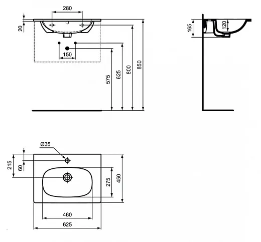 Умывальник Ideal Standard Tesi Vanity 60см белый, T3510V1