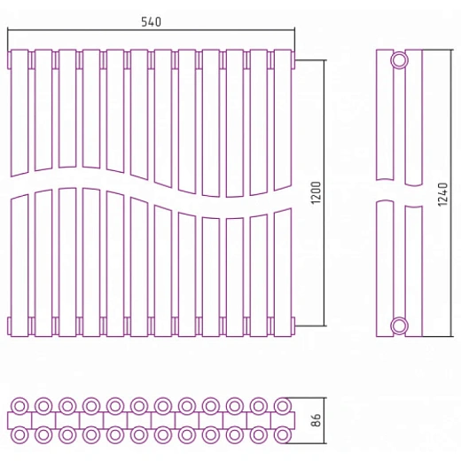 Радиатор трубчатый Сунержа Эстет-00, 12 секций, боковое подключение, цвет матовое золото, 032-0332-1212