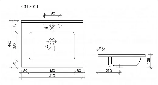 Умывальник Ceramicanova Element CN7001 61х46.5х12.5см прямоугольный с переливом, CN7001
