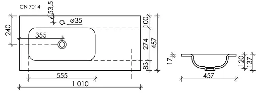 Раковина Ceramicanova Grace CN7014 встраиваемая, 101 х 45.7 см, левая, белый, сантехфарфор