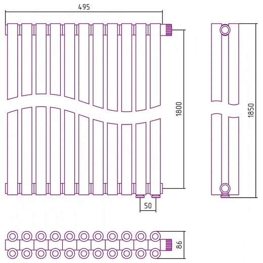 Радиатор трубчатый Сунержа Эстет-00 EU50, 11 секций, нижнее подключение, цвет матовое золото, 032-0322-1811