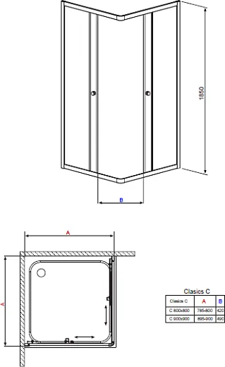 Душевой уголок Radaway Classic C 1850 80x80x185 прозрачное/белый