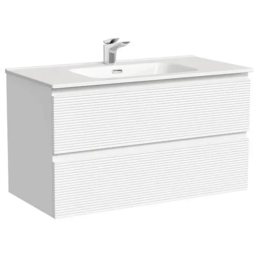 Тумба под раковину Sancos Folk FL90W, 90 см подвесная, с рельефным фасадом, Bianco