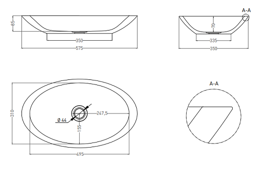 1101102G Раковина накладная Salini CALLISTA 02 (S-Sense, глянцевый)