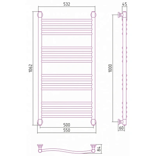Полотенцесушитель водяной Сунержа Флюид+, 1000x500, цвет матовое золото, 032-0222-1050 Полотенцесушитель водяной Сунержа Флюид+, 1000x500, цвет матовое золото, 032-0222-1050