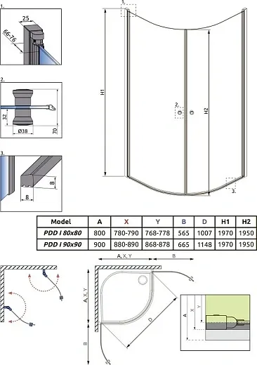 Душевой уголок Radaway EOS PDD I 90 х 90 х 197 см, стекло прозрачное, профиль хром, 137603-01-01