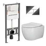 Комплект: инсталляция Ceramicanova Balance с кнопкой Balance Rect хром и унитаз подвесной Ceramicanova Play Rimless с сиденьем микролифт