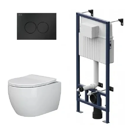 Инсталляция Am.Pm ProC, с безободковым унитазом Ceramicanova Play Rimless, сиденье микролифт, сантехфарфор, клавиша смыва, I012707/CN3001/I070138