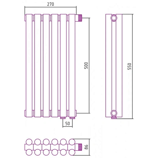 Радиатор трубчатый Сунержа Эстет-11 EU50, 6 секций, нижнее подключение, цвет матовое золото, 032-0312-5006