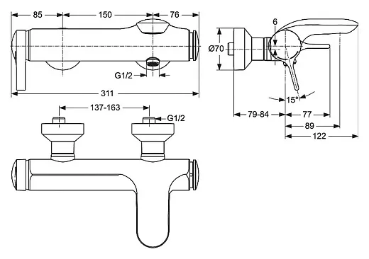 Смеситель Ideal Standard Melange A4271AA для ванны с душем
