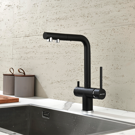 Смеситель PAULMARK SERPENTINE Se213222-GM, (черный/вороненая сталь)