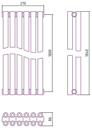 Радиатор стальной трубчатый Сунержа Эстет-00, ширина 30 см, высота 180 см, 6 секций, боковое подключение, хром, 00-0332-1806