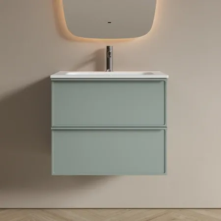 Тумба подвесная под столешницу Sancos Вельта (Velta) 60x45x50см, два ящика оснащенные доводчиками скрытого монтажа с системой плавного закрытия (Soft close), серо-зелёный, VL60GG