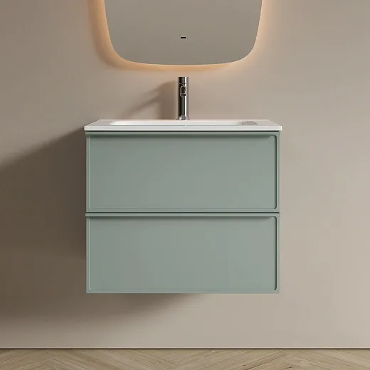 Тумба подвесная под столешницу Sancos Вельта (Velta) 60x45x50см, два ящика оснащенные доводчиками скрытого монтажа с системой плавного закрытия (Soft close), серо-зелёный, VL60GG