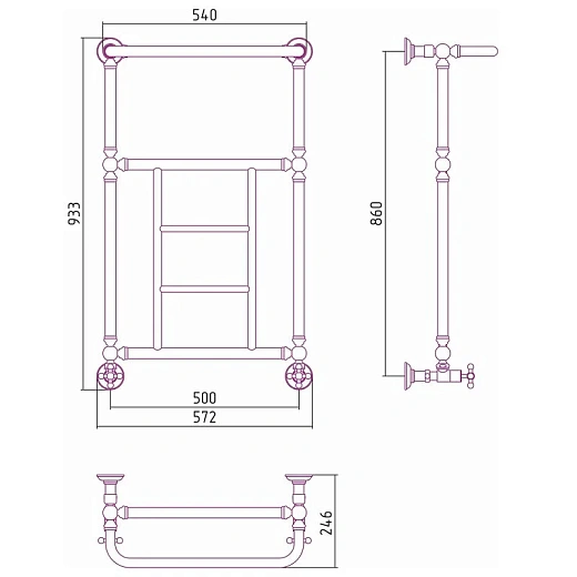 Полотенцесушитель водяной Сунержа Ренессанс 1452, 860x500, цвет шампань, 020-0282-8650