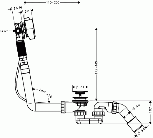 Система контроля налива-слива-перелива Hansgrohe Exafill S 58113000 для ванн