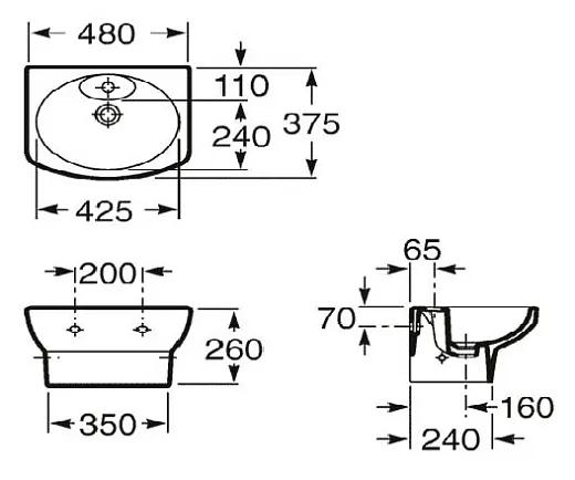 Мини-раковина Roca Dama Senso Compacto 327514000, 48 x 37,5 см, с полупьедсталом