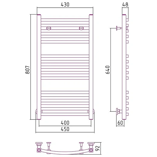 Полотенцесушитель водяной Сунержа Аркус, 800x400, цвет шампань, 020-0251-8040