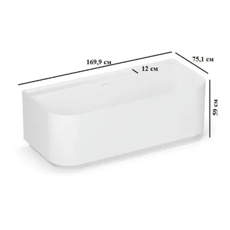 Ванна из искусственного камня Belux Атланта ВА-1700, 170 х 75 см, белый, 4810924281937