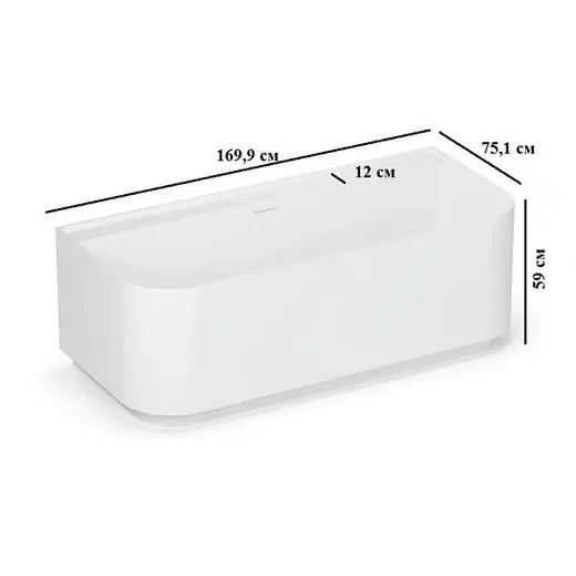 Ванна из искусственного камня Belux Атланта ВА-1700, 170 х 75 см, белый, 4810924281937