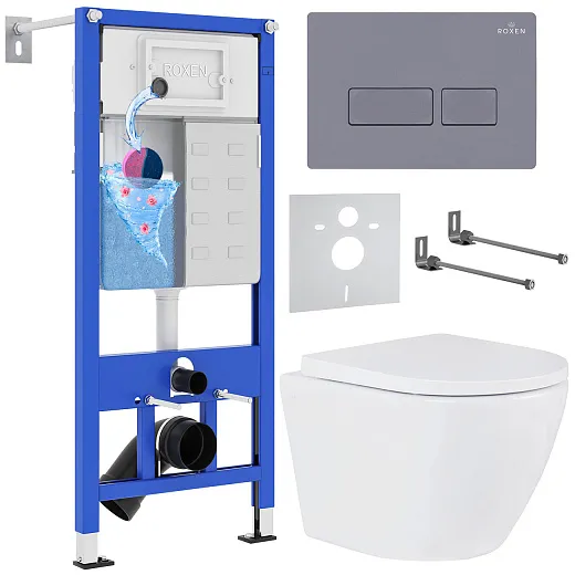 Комплект инсталляции с унитазом 6 в 1 Roxen StounFix Dual Fresh 966774 (состоит из: 710200, Caspia 410280DG, 530185-02)