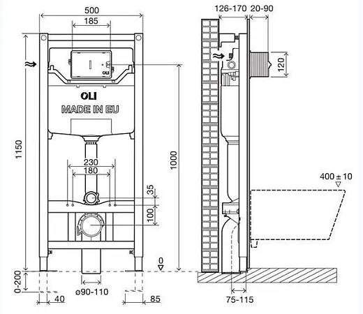 Комплект инсталляции OLI 120 + клавиша смыва Blink Gun Metall, 885055+882567