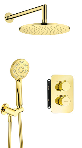 Душевая система скрытого монтажа Deante Box Gold BXYZGEBT с термостатом, золото