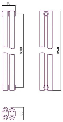 Радиатор стальной трубчатый Сунержа Эстет-00, ширина 10 см, высота 180 см, 2 секции, боковое подключение, хром, 00-0332-1802 Радиатор стальной трубчатый Сунержа Эстет-00, ширина 10 см, высота 180 см, 2 секции, боковое подключение, хром, 00-0332-1802