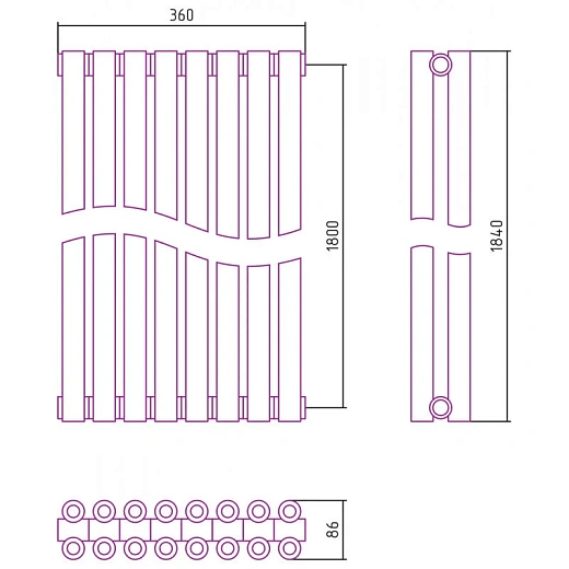 Радиатор трубчатый Сунержа Эстет-00, 8 секций, боковое подключение, цвет золото, 03-0332-1808 Радиатор трубчатый Сунержа Эстет-00, 8 секций, боковое подключение, цвет золото, 03-0332-1808
