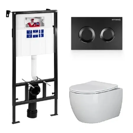 Инсталляция Bettoserb Sava Fix Slim, с безободковым унитазом Ceramicanova Play Rimless, сиденье микролифт, сантехфарфор, клавиша смыва, SET40006467/CN3001