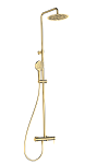 AQM8011BG Душевая система AQUAme со смесителем и изливом, Ø250, лейка 3 реж, 1100-1500мм, золото шлифован
