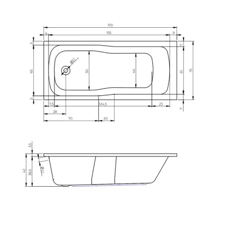 Ванна акриловая Riho Model-D Shower 170x75см, белый, B048001005