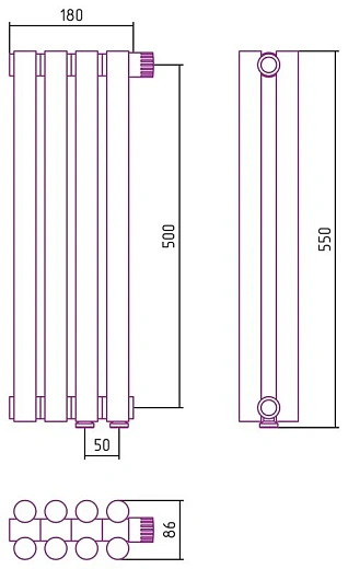 Радиатор стальной трубчатый Сунержа Эстет-11 EU50, ширина 20 см, высота 50 см, 4 секции, нижнее подключение левое EU50/правое EU50, хром, 00-0312-5004
