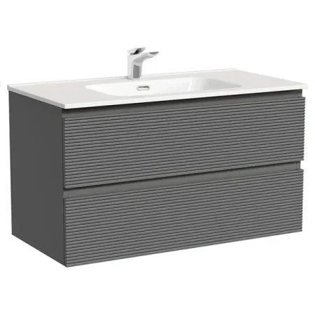 Тумба под раковину Sancos Folk FL90GS, 90 см подвесная, с рельефным фасадом, Grey soft
