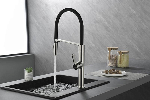 Смеситель PAULMARK BARREL Ba214029-BS, сталь,черный, с гибким изливом