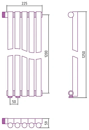 Радиатор стальной трубчатый Сунержа Эстет-1 EU50, ширина 25 см, высота 120 см, 5 секций, нижнее подключение левое/правое, хром, 00-0310-1205/00-0311-1205
