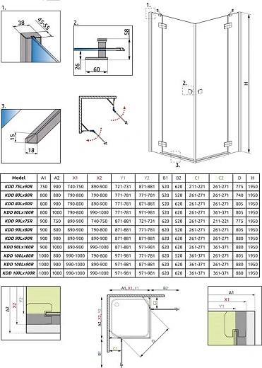 Душевой уголок Radaway Almatea KDD 100R*90L, 100 x 90 х 195 см стекло прозрачное, профиль хром, 32183-01-01N