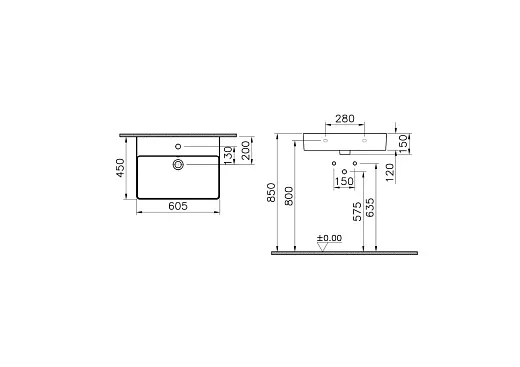 Умывальник VitrA M20 60х45см белый санитарный фарфор, 8314B003-0001