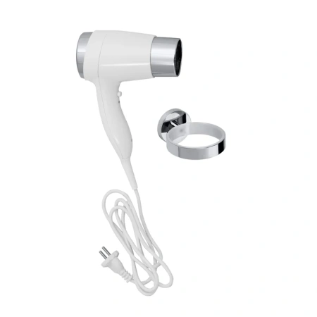 Фен с круглым держателем Bemeta Hotel 999433084 7.5 x 19 x 27 см, белый/хром