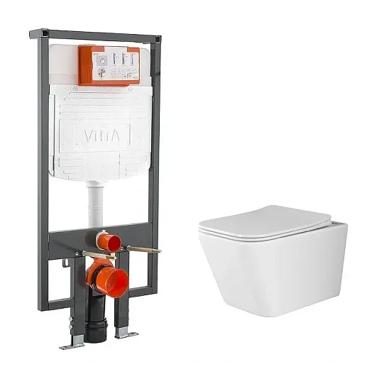 Инсталляция Vitra, с безободковым унитазом Ceramicanova Metric Rimless, сиденье микролифт, 748-5800-01/CN3007, сантехфарфор