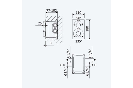 Смеситель для душа Bruma Elo 1381701CR Chrome термостатический