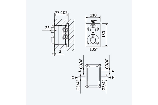 Смеситель для душа Bruma Elo 1381701CR Chrome термостатический